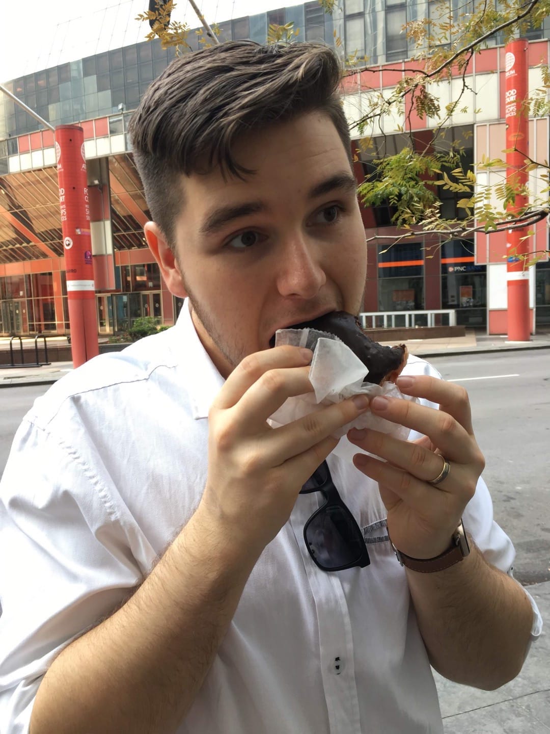 seth eating a doughnut